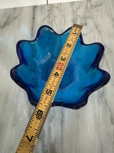 Blenko Vintage MCM Electric Blue Glass 8 Petal Lotus Bowl 5.5" Diameter - Picture 8 of 14