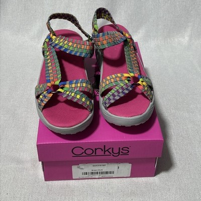 Corkys Bright Multicolor Quickstep Woven Sandals Size 9