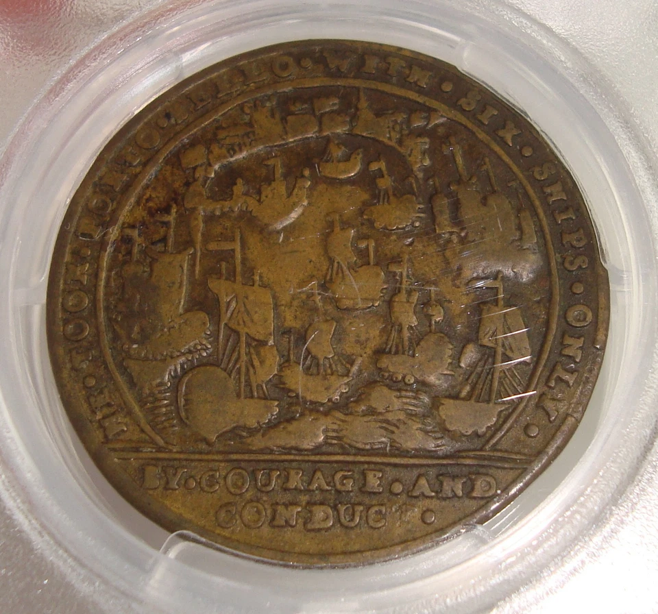 1739 Admiral Vernon Medal, Porto Bello with Vernon's Portrait Alone PCGS VF20 - Image 4 of 4