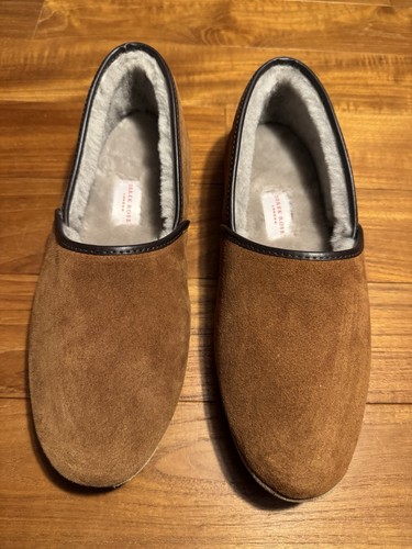 DEREK ROSE MEN'S Crawford Suede Sheepskin Slippers Tan Brown Size UK 7