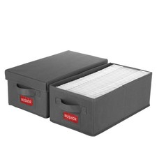 2 Pack Grey DVD Storage Box, Holds 50 DVDs, 15.75 x 8.1 x 6.1, Stackable Case