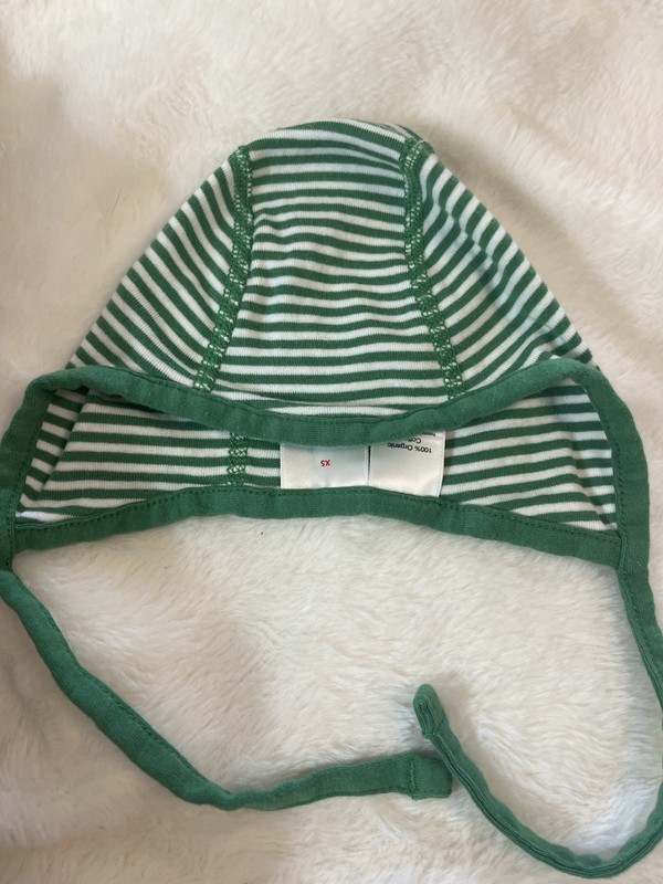 Hanna Andersson Baby Bonnet Hat Cotton Jersey Green & White Stripe XS