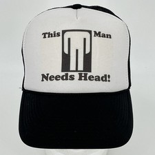 Adult Humor Hat - SnapBack MeshBack Trucker Cap EUC - This Man Needs Head 