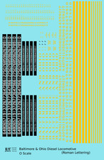 K4 O Scale Decals Baltimore  Ohio Diesel Locomotive Yellow Roman B O