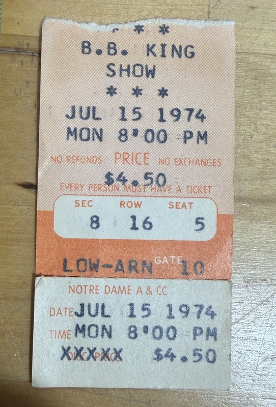 1974 BB King Show Notre Dame Concert Ticket Stub South Bend IN Vtg 7/15/74