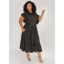 Ashley Stewart Metallic Print Midaxi Dress in Black/Gold - Size 18/20