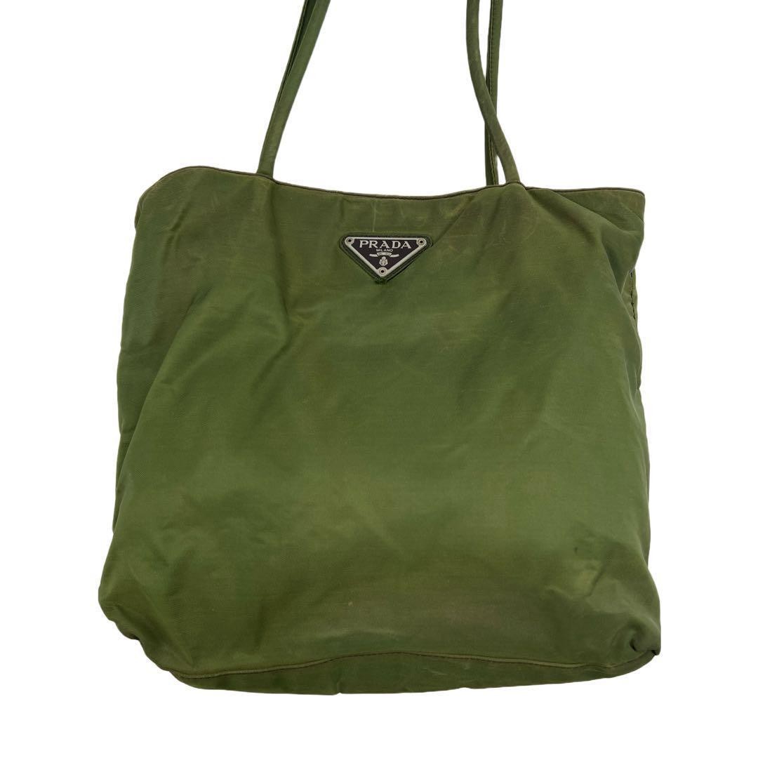 プラダ トートバッグ　オリーブグリーン PRADA Nylon Tote Bag Green Olive Triangle Logo Vintage Authentic
