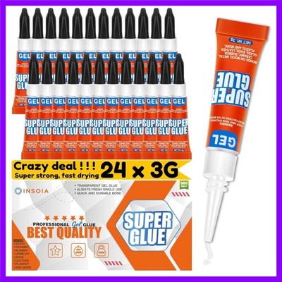 Super Glue Gel Clear Non-Drip, 24 X 3G All Purpose Strong Adhesive Ca Glue Quick