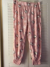 Soft Pink Hello Kitty Snowflake Jogger Pajama Pants Plush Sanrio Size L 12-14