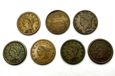 7 X Braided Hair Large Cent 1829_1834(Hard Times Token 1837)_1844_1846_1852_1854