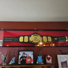 Wrestling Belt Display Case 64" Long Wood WWE MMA WWF Boxing Title Rack Cabinet