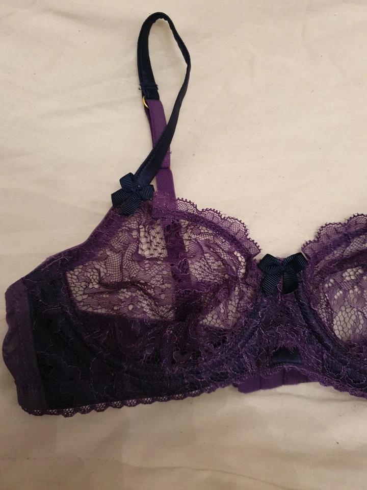 BNWT MIMI HOLLIDAY PURPLE LACY UNDERWIRED BRA 32B RRP £65 — 第 2/3 张图片