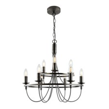 Litecraft Fredericka Chandelier Industrial Styled LED Ceiling 9 Light - Pewter  