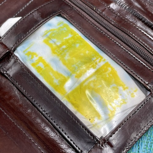 Portafoglio vintage pelle di anguilla marrone libretto degli assegni pochette portafogli slot per carte Corea - Foto 6 di 10