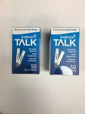 2 Embrace Talk Blood Glucose Test Strips 50 Count (100 Total) New Omnis Health