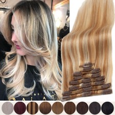 Clip In Real Remy Human Hair Extensions Full Head 8 Pieces Russian Highlight 20"
