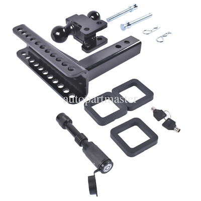 Black Trailer Hitch Adjustable 8'' Drop/Rise 2'' & 2-5/16'' Ball Fits 2'' Receiver