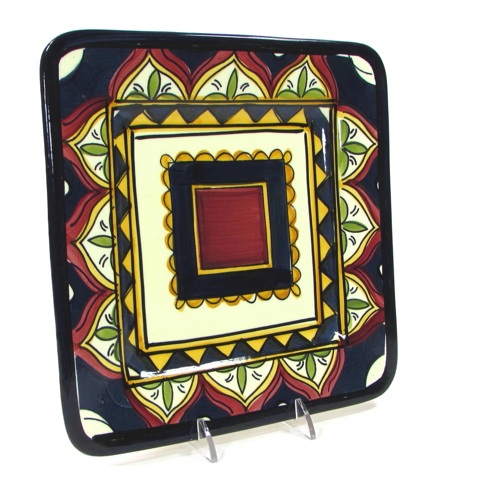 Tabletops Gallery MEDITERRANEAN 8.5" Square Salad Plate Set 4 Blue Red Gold NWT - Image 3 of 4