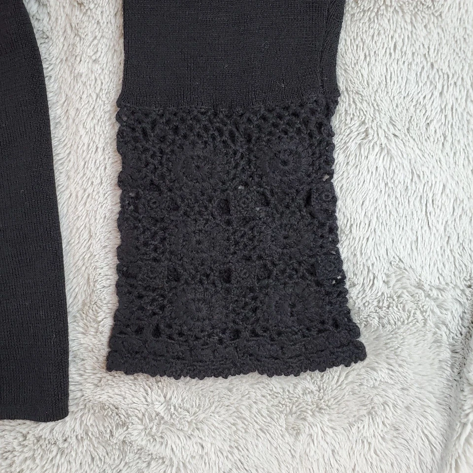 Suéter Sarah Spencer Italiano Lana Merino Cuello en V XL Negro Acampanado Encaje Manga Larga Foto 4 de 4