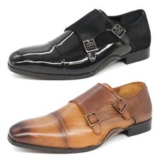 HX London Redbridge Mens Leather Monk Strap Double Buckle Shoe Black Tan
