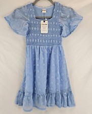 Girls chiffon dress flutter ruffle short sleeve square neck frocks for 6-7Y Kids