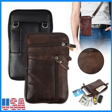 Hombres Cuero PU Bolso de Hombro Teléfono Celular Lazo Cinturón Bolso Cintura Funda Bandolera