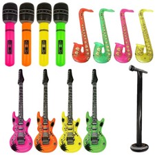 Inflatable Guitar Saxophone Microphone Instruments Fancy Dress Pool Party Neon