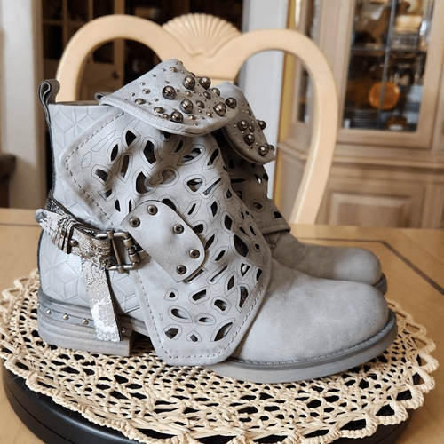 Motorcycle gray studded Combat Ankle Boots women's size 6.5 - Picture 6 of 7