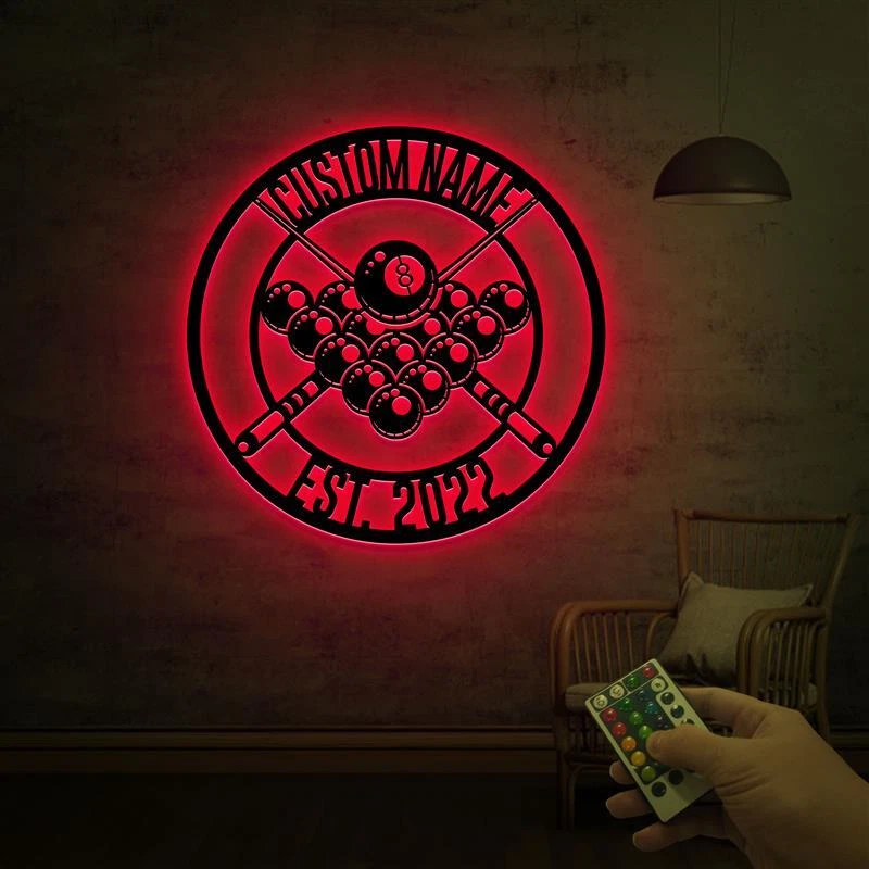 Letrero metálico de billar personalizado con luces LED, letrero metálico de billar personalizado Foto 4 de 4