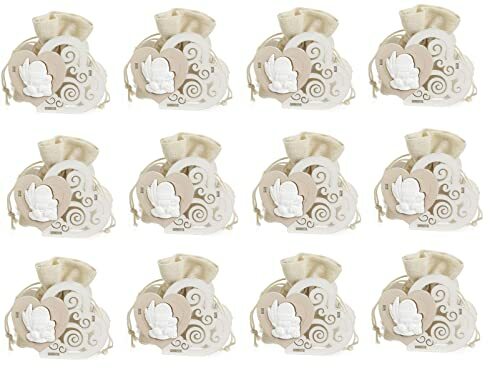 12 Bomboniere Comunione Sacchetto Stoffa con Cuore Calice e spighe in Legno 10cm - Imagen 2 de 2