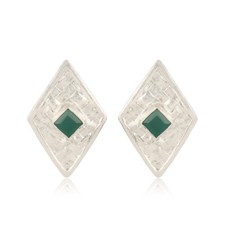 Green Onyx Gemstone Stud Earrings 925 Sterling Silver Handmade Jewelry