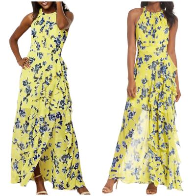 Eliza J Floral Ruffle Gown - Yellow