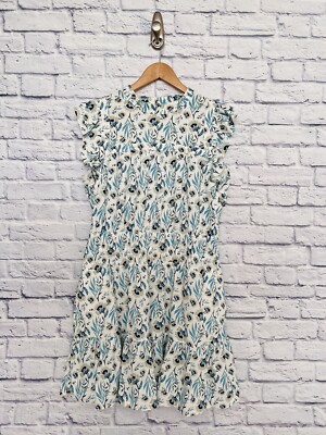 UNIVERSAL THREAD White Floral Dress Sz L Ruffle Tiered Cotton Linen Blend Boho