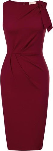 Abito donna Belle Poque rosso a tubino elegante girocollo increspato spacco davanti UK 8 - Foto 5 di 12