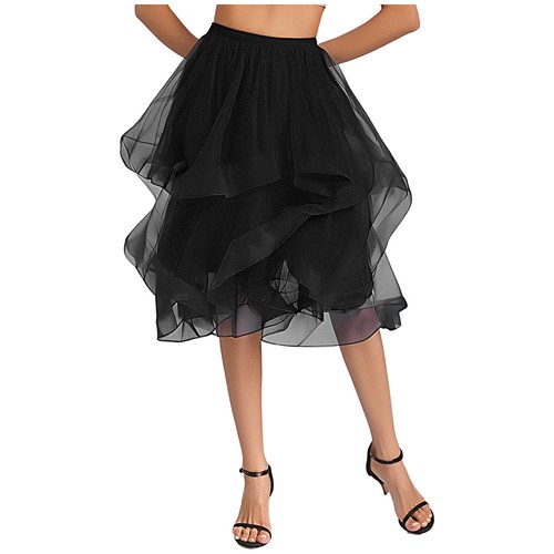 Women Elastic Waistband Irregular Hem Puffy Tulle Skirt Dance Birthday Party - 第 10/55 張圖片