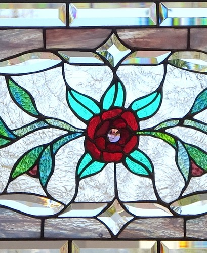 Stained Glass Transom window HANGING PANEL 29 X 16 1/2 incl hooks - Picture 3 of 4