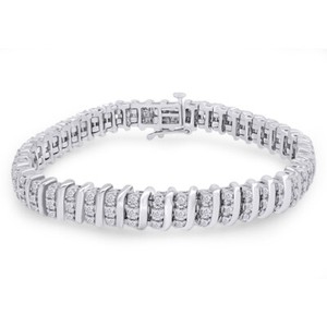 Authentic 2.50 Ct Diamond 14K White Gold Plated Tennis S-Link Bracelet 7.5 Inches