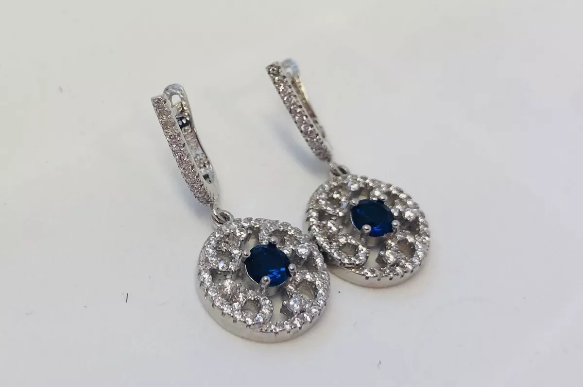 Elegant Sam Co Sterling Silver 925 Blue Sapphire Diamond Drop