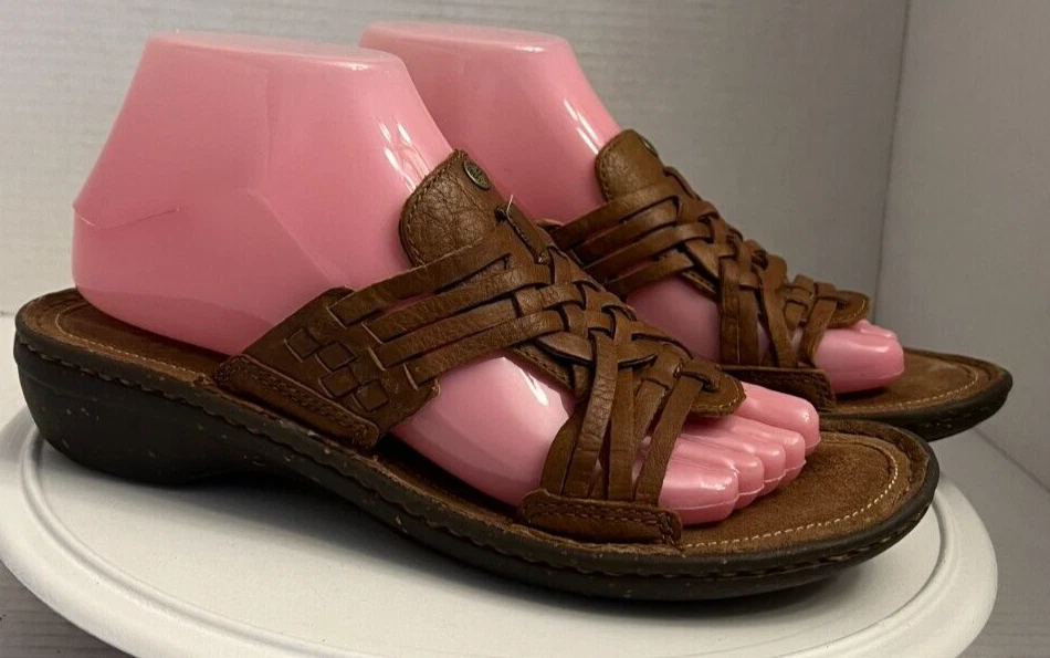 UGG Keala Donna 7 38 Marrone Pelle Sandalo Slip On Zeppa Scarpe Cestino Tessuto