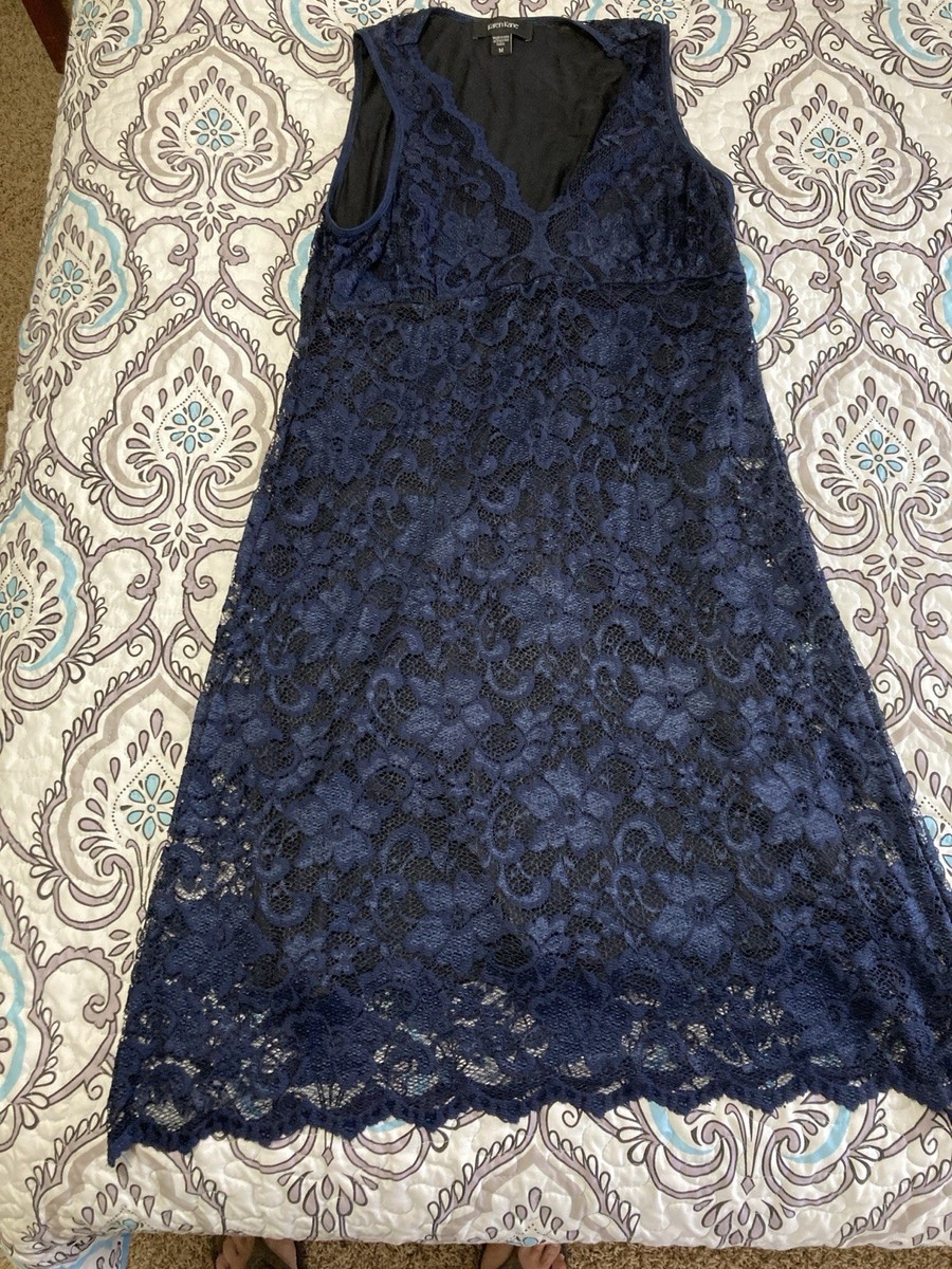 Karen Kane Women's Lace Trim Sleeveless Sheath Dress Navy Blue Lined Sz M -  NEW