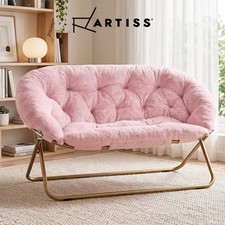 Artiss Double Saucer Chair Soft Faux Fur Lounge Foldable Oversize Chair Pink
