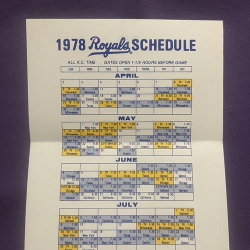 POCKET SCHEDULE MLB 1978 KANSAS CITY ROYALS   KANSAS CITY LIFE INSURANCE - Picture 5 of 6