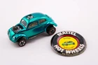 ORIGINAL 1967 RED LINE HOT WHEELS AQUA CUSTOM VOLKSWAGEN TOY CAR & BUTTON