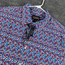 Cremieux Shirt Mens 2XT Tall Blue Geometric Short Sleeve Button Casual Party New