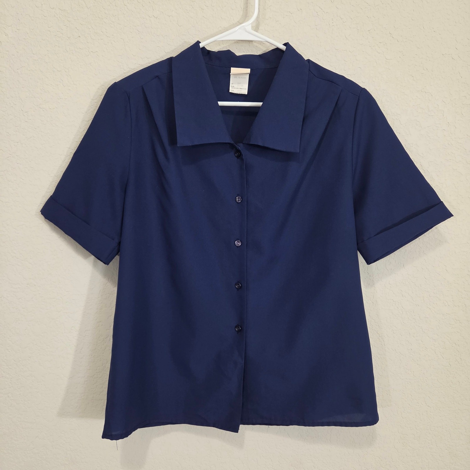 Pykettes Vintage Shirt Women's Size 12 Navy Blue Button Up Blouse Short Sleeve