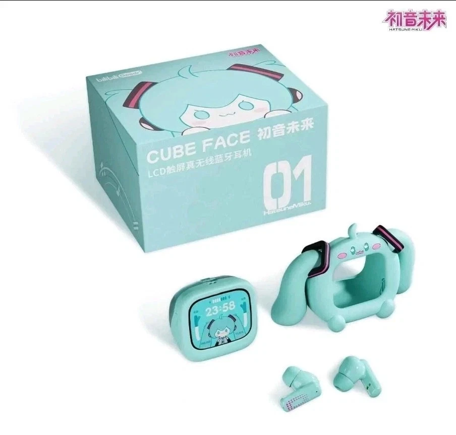 Hatsune Miku Anime Wireless Bluetooth Headphones LCD Touch Screen Earbuds RGB - Image 2 of 4