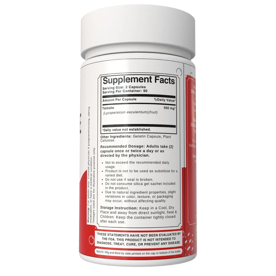 10 x cápsulas de frutas de tomate Bloofah (licopeno) 500mg - 120 unidades naturais, glúten - Imagem 2 de 4