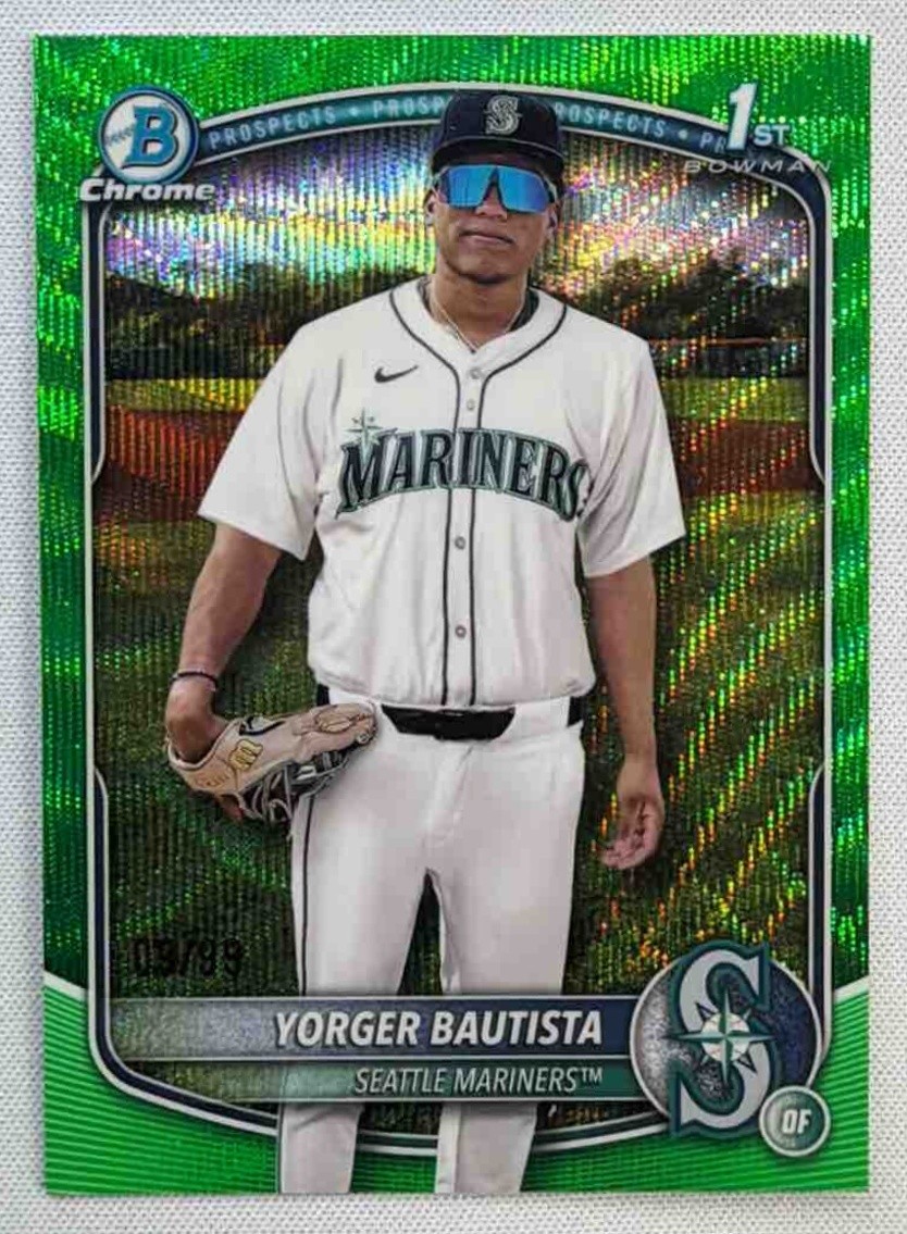 2025 Bowman Chrome Yorger Bautista Green Wave 9/99 1st Prospect Mariners