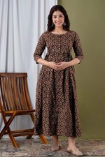 Brown Block Print Maternity Gowns Maxi comfortable casual wear dress one piece