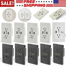 Dual USB Port Wall Socket Charger 15A AC Power Receptacle Outlet Plate Panel Lot